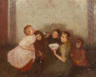 1054 Joseph Raphael (1869-1950) "Blowing Bubbles, Laren, Holland," 1910 Oil on canvas Signed, dated, and inscribed center/lower right: Jos. Raphael / 1910 / Laren 30.5" H x 33.5" W Estimate: $3,000 - $5,000