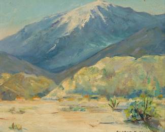 1139 Alfred Richard Mitchell (1888-1972) Desert mountain Oil on canvas laid to board Signed lower right: Alfred R Mitchell 8.25" H x 10.25" W Estimate: $800 - $1,200