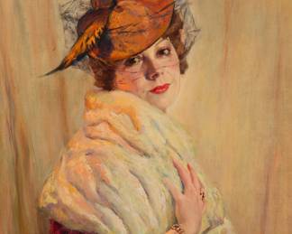 1052 Edward Alfred Cucuel (1875-1954) "Portrait of Aileen Carlyle," 1941 Oil on canvas Signed lower left: Cucuel; signed and dated verso: Cucuel. / 1941; titled on a label affixed to the stretcher 30" H x 25" W Estimate: $3,000 - $5,000