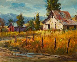 1182 Ben Abril (1923-1995) "Oak Glen, Yucaipa Country" Oil on canvas Signed lower left: Ben Abril; titled on the stretcher 24.5" H x 36.25" W Estimate: $1,500 - $2,000