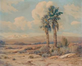 1138 Angel Espoy (1879-1963) Desert landscape with palm trees Oil on canvas Signed lower right: A. Espoy 25" H x 30" W Estimate: $2,000 - $3,000