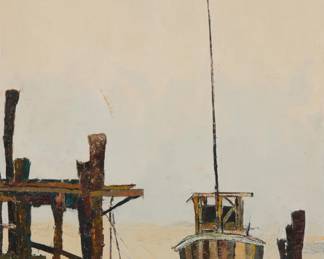1188 Roy Bailey (1933-2002) "Abandon Boat #4" Oil on canvas Signed lower right: Bailey; titled "Abandon[sic] Boat #4" on the stretcher 36" H x 22" W Estimate: $2,000 - $3,000
