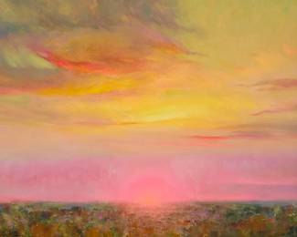 1018 Theodore Nicolai Lukits (1897-1992) "Enchantment" Oil on Masonite Signed and initialed in the lower left and right corners: Lukitis M.F.A- / A.R.U. / T.N.L©; signed again, titled, and inscribed "WE 5-6625," and with the artist's copyright statement and address, all verso 24" H x 30" W Estimate: $2,000 - $3,000