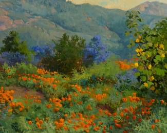 1031 Meredith Brooks Abbott (b. 1938) "Botanic Garden" (Santa Barbara), 1989 Oil on linen Signed and dated lower left: M.B. Abbott 3-89; dated again, "March 1989," and titled, verso 24" H x 30" W Estimate: $3,000 - $5,000