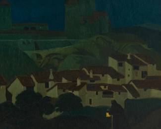 1160 Ignatz Sahula-Dycke (1900-1982) "The City of Dreadful Night," 1925 Oil on canvas Signed and dated lower right: Ignatz / Sahula / 1925; titled on a gallery label affixed to the frame's verso 22" H x 32.25" W Estimate: $2,000 - $3,000
