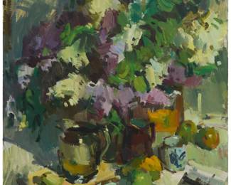 1036 Sergei Bongart (1918-1985) Still life with green apples Oil on canvas Signed upper left: Sergei Bongart 40.25" H x 36.75" W Estimate: $1,000 - $1,500