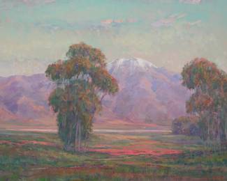 1017 William Dorsey (1942-2019) Trees in a mountain landscape Oil on canvas Signed lower right: Wm. Dorsey 22" H x 28" W Estimate: $1,200 - $1,800