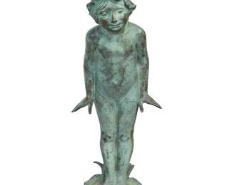 1095 Edward Berge (1876-1924) "Wild Flower," modeled 1909, cast 1912 Verdigris patinated bronze Signed and dated in the casting: BERGE; impressed foundry mark: ROMAN BRONZE WORKS N.Y. 41" H x 15.5" W x 14.75" D Estimate: $2,000 - $3,000