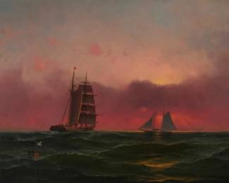 1074 Gideon Jacques Denny (1830-1886) Sailing ships on San Francisco Bay, 1884 Oil on canvas Signed and dated lower left: G.J. Denny 1884 20" H x 36" W Estimate: $1,000 - $1,500