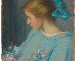 1051 Hugh Henry Breckenridge (1870-1937) Portrait of a woman in blue Pastel on prepared canvas Signed lower right: Hugh H. Breckenridge 26" H x 20" W Estimate: $1,000 - $2,000