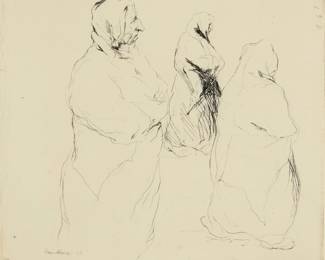 1122 Armin Carl Hansen (1886-1957) "Fisher Wives [B]," 1925 Etching on paper From the edition of unknown but presumably small size, only 7 impressions were located by White; first (only) state Signed and titled in pencil in the lower margin: Armin Hansen; signed again and dated "'25" in the plate at lower left Plate: 6.875" H x 7.875" W; Sight: 7" H x 8" W Estimate: $600 - $800