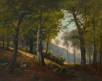 1168 Arthur Fitzwilliam Tait (1819-1905) A stag and two does in a forest, 1886 Oil on canvas Signed, dated, and inscribed lower right: A.J. Tait N.A. / NY 1886 31" H x 37.75" W Estimate: $3,000 - $5,000