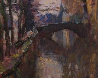 1058 Joseph Raphael (1869-1950) "Canal at Uccle" Oil on canvas laid to waxed canvas Signed and indistinctly inscribed lower left: Jos. Raphael; titled by repute 29.75" H x 22" W Estimate: $5,000 - $7,000