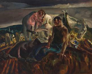 1117 John Edward Costigan (1888-1972) "Workers in the Field" Oil on canvas Signed lower right: J.E. Costigan; titled on the frame plaque 36.25" H x 45.25" W Estimate: $1,000 - $1,500