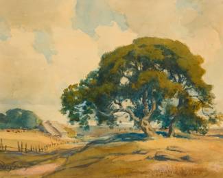 1009 Percy Gray (1869-1952) "Cattle Ranch" Watercolor and traces of pencil on paper Signed lower left: Percy Gray; titled by repute 12" H x 16.125" W Estimate: $4,000 - $6,000