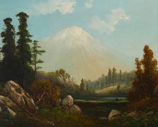 1103 Joseph Dwight Strong Jr. (1852-1899) Mt. Shasta, 1856 Oil on canvas laid to canvas Signed lower right: Strong / 1856 20" H x 36" W Estimate: $2,000 - $3,000