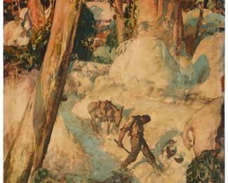 1102 Charles Shepard Chapman (1879-1962) "Tappan's Burro," circa 1923 Oil on board mounted to board Signed lower right: Charles S. Chapman  Together with a hardcover First Edition copy of the book of the same title, for which this painting served as the cover illustration and frontispiece Painting: 24.25" H x 24" W; Book: 9.5" H x 7.5" W x 1.75" D Estimate: $2,000 - $3,000