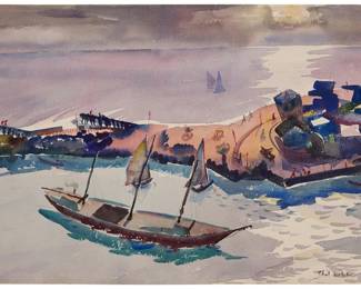 1192 Phil Dike (1906-1990) Newport Peninsula Watercolor on paper Signed lower right: Phil Dike 13.375" H x 19" W Estimate: $3,000 - $4,000