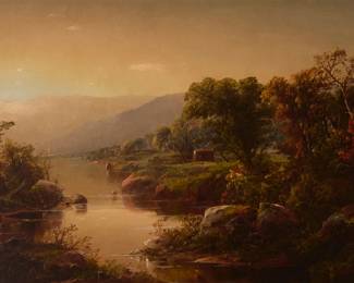 1164 William Louis Sonntag Sr. (1822-1900) New England river landscape Oil on canvas laid to canvas Signed lower left: W.L. Sonntag 24" H x 40" W Estimate: $10,000 - $15,000