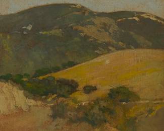 1113 Arthur Frank Mathews (1860-1945) Carmel hills Oil on canvas laid to artist's board Unsigned 14" H x 12.5" W Estimate: $4,000 - $6,000