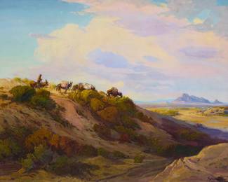 1142 Fred Grayson Sayre (1879-1939) "The Old Prospector" Oil on canvas Signed lower right: F. Grayson Sayre; signed again and titled in pencil on the stretcher 40.25" H x 50.25" W Estimate: $3,000 - $5,000