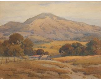 1010 Percy Gray (1869-1952) Farm in a rolling hills landscape Watercolor on paperboard Signed lower left: Percy Gray 11.625" H x 15.5" W Estimate: $3,000 - $5,000