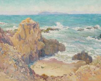 1134 Charles Arthur Fries (1854-1940) A view of San Clemente Island from San Diego Oil on canvas laid to canvas Signed lower left: C.A. Fries 24" H x 36" W Estimate: $6,000 - $8,000