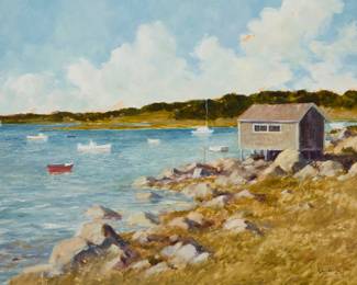 1133 Ray George Ellis (1921-2013) Martha's Vineyard coastal scene, 1987 Oil on canvas Signed and dated lower right: Ray Ellis / © 87 30.5" H x 40.5" W Estimate: $8,000 - $12,000