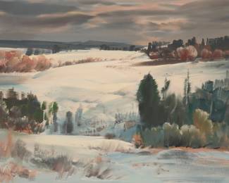 1107 Paul Lauritz (1889-1975) "Winter Hills" Oil on canvas on panel Signed lower left: Paul Lauritz; signed, inscribed, and titled verso: Paul Lauritz R.S.A. 24" H x 34.25" W Estimate: $2,500 - $3,500