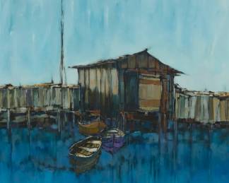 1187 Roy Bailey (1933-2002) "Delacroix #4," 1961 Oil on canvas Signed and dated lower right: Bailey '61; titled on the stretcher 36.25" H x 27.25" W Estimate: $2,000 - $3,000