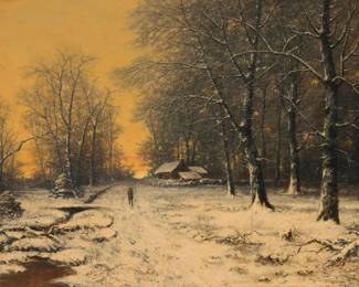 1167 Carl Christian Brenner (1838-1888) "Evening in Winter, Returning," 1885-86 Oil on canvas laid to canvas Signed and dated lower left: Carl C. Brenner / 1885-86; titled by repute 35.5" H x 60" W Estimate: $6,000 - $8,000
