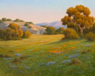 1019 David Chapple (b. 1947) "Sunlit Hillside" Oil on canvas laid to board Signed lower left: David Chapple; titled verso 24" H x 30" W Estimate: $4,000 - $6,000