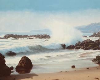 1213 James A. Fetherolf (1925-1994) "The Rushing Tide" Oil on canvas Signed lower right: Fetherolf; titled on the stretcher bar; with the artist's copyright ink stamp verso 20" H x 30" W Estimate: $1,500 - $2,000