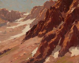 1006 Edgar Alwin Payne (1883-1947) Mountain landscape Oil on canvas laid to board Unsigned 12" H x 16" W Estimate: $3,000 - $5,000