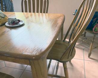  Wood dining table w 8 chairs (2 with arms, 6 regular)