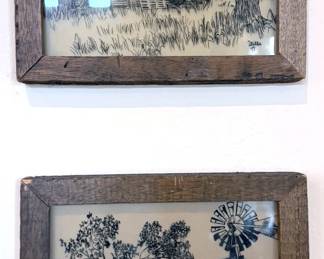 Vintage ink on glass drawings 