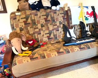 Stuffed animals, futon couch