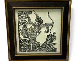Framed Thai Temple Rubbing of Archer