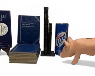 Ceramic Piggy Bank, Vintage Coin Stacker  Coin Collector Books