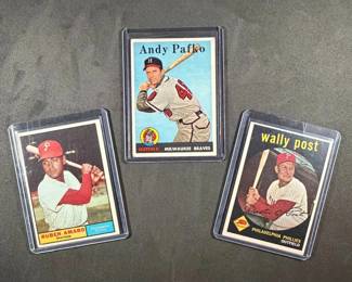 Topps MLB Collectible Lot. 1961 Ruben Amaro, 1958 Andy Pafko, and 1959 Wally Post.