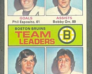 1975 Topps NHL Boston Bruins Team Leaders  Phil Esposito and Bobby Orr.