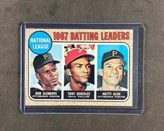 1968 Topps National League Batting Leaders. Bob Clemente, Tony Gonzales, and Matty Alou 1.