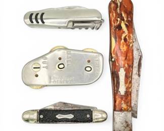 Vintage Pocket Knives And Umpire Baseball Counter