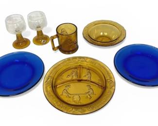 Pair Kisslinger Rattenberg Goblets, Mother Goose Bowl And More Colorful Glassware