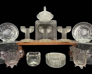 MCM Art Deco Candlesticks, Lidded Candy Dish, And More