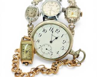 Vintage Cocktail Watches With 10k Rolled Gold Bezels And Pocket Watch