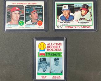 Nolan Ryan Strikeouts 3 Card Lot. 1973 Carlton Ryan, 1978 Niekro Ryan, 1987 Ryan Johnson