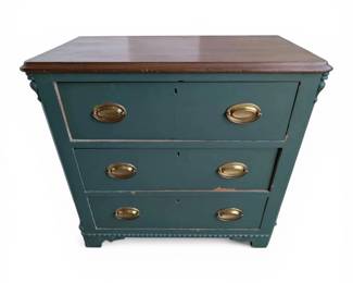 Green 3Drawer Dresser With Brass Handles