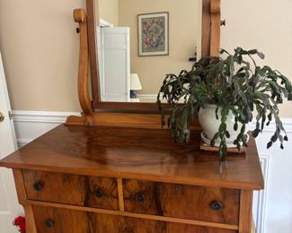 Victorian Burled Walnut Dresser with Swivel Mirror