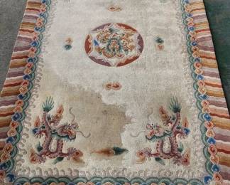 Antique Signed Chinese Dragon Rug. 